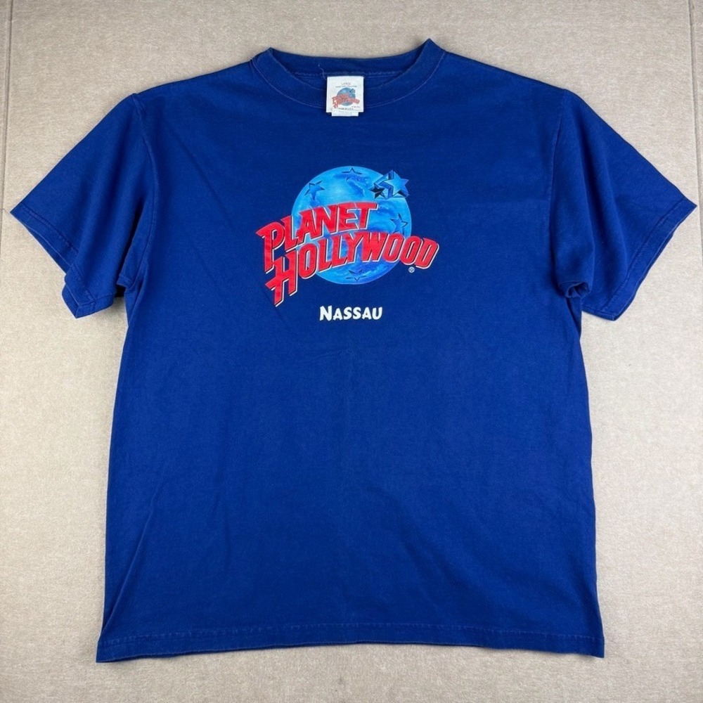 Vintage Planet Hollywood Shirt Mens Large Blue Nassau Bahamas Souvenir Made USA
